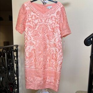 Elegant Embroidered Midi Dress in Coral